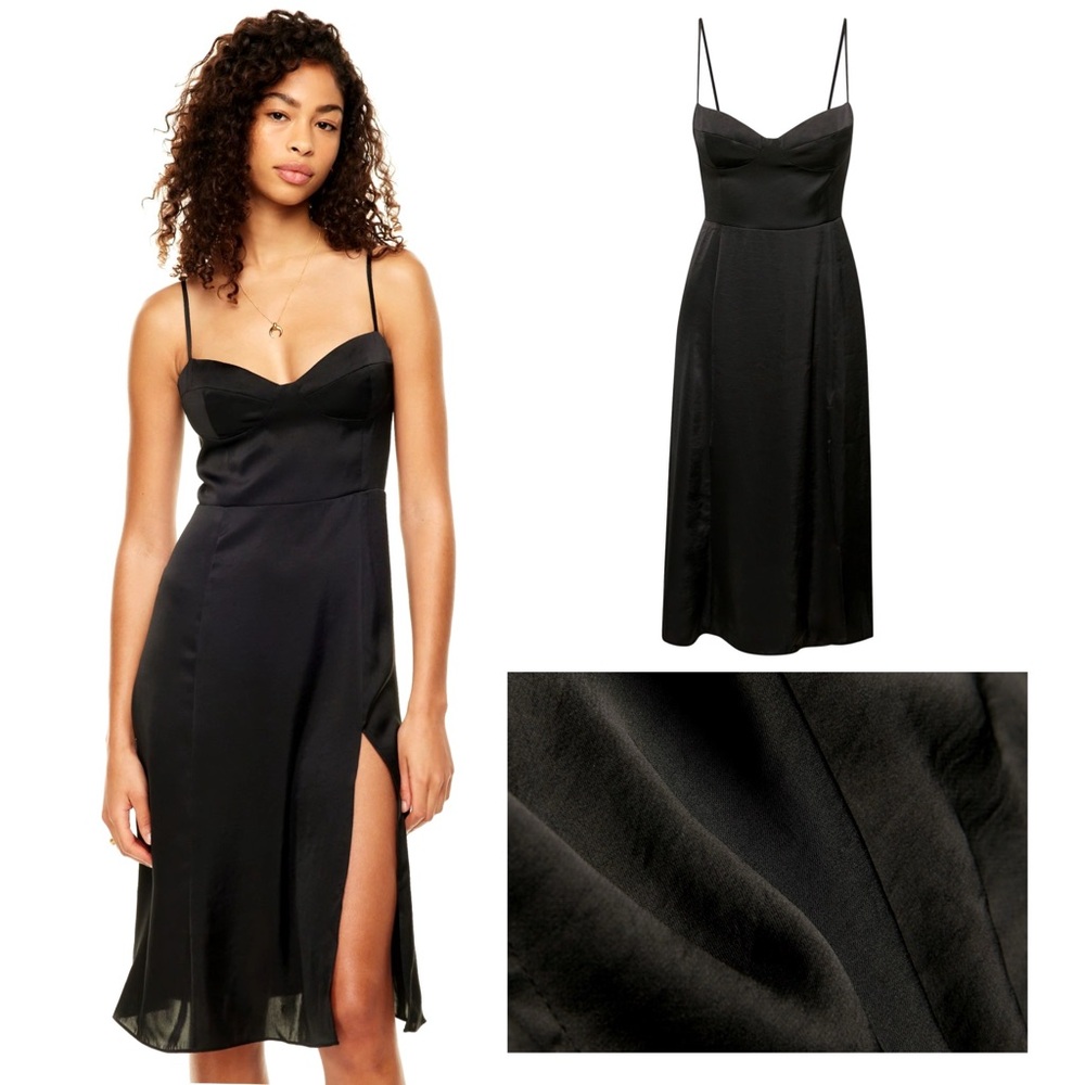 Aritzia Wilfred Slip Dress - Bustier Style - Black Satin Glaze - Sz 8 - NWT